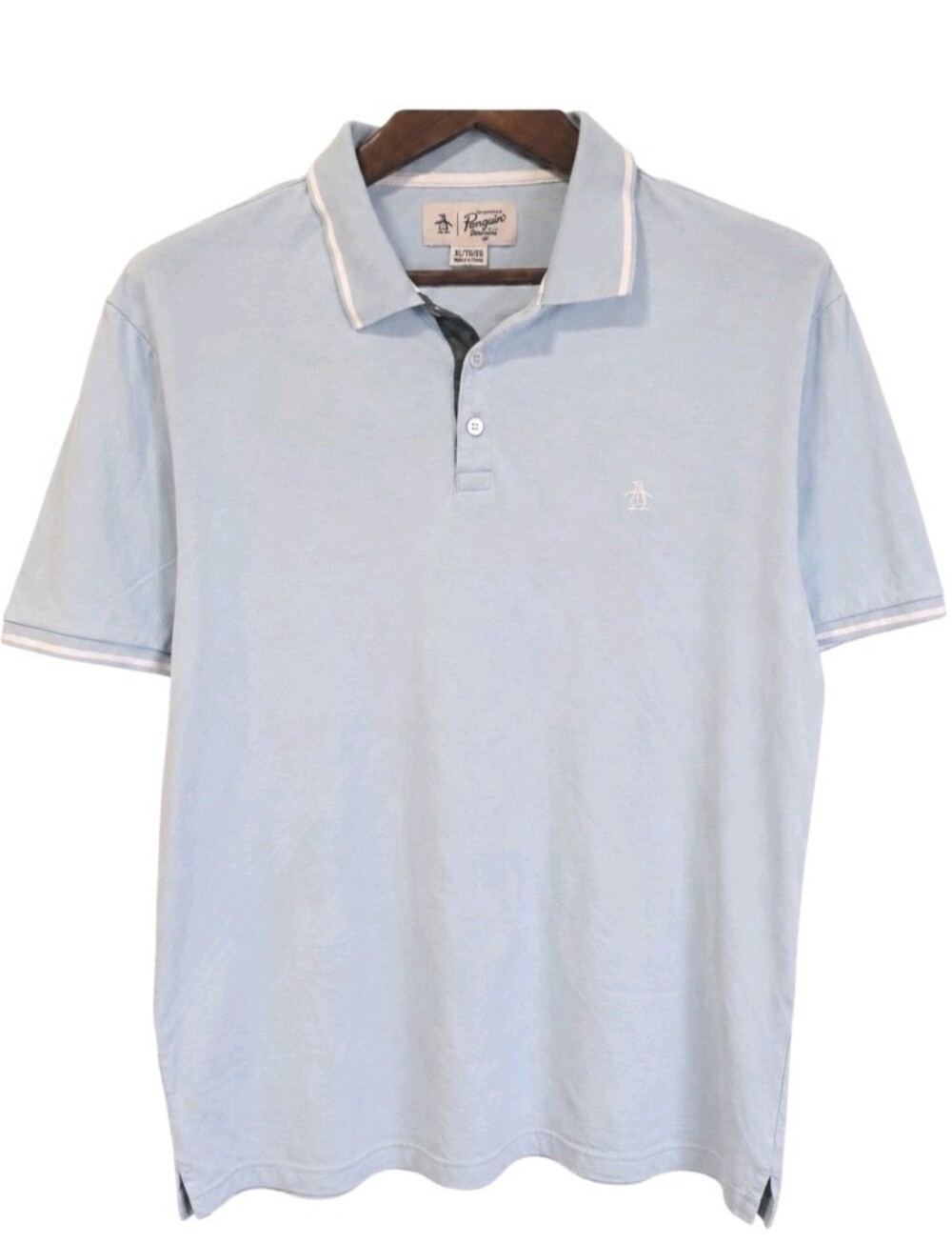 lOriginal Penguin Men's XL Light Blue Pima Cotton Polo Munsingwear Penguin Logo
